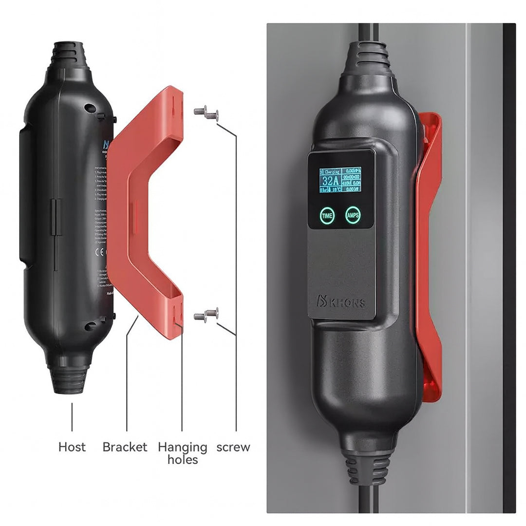 Khons EV Charger 220V 7kW 32A - Connector NEMA 14-50 Plug 16FT TPU Cable WIFI/APP For Models 3/Y/S/X