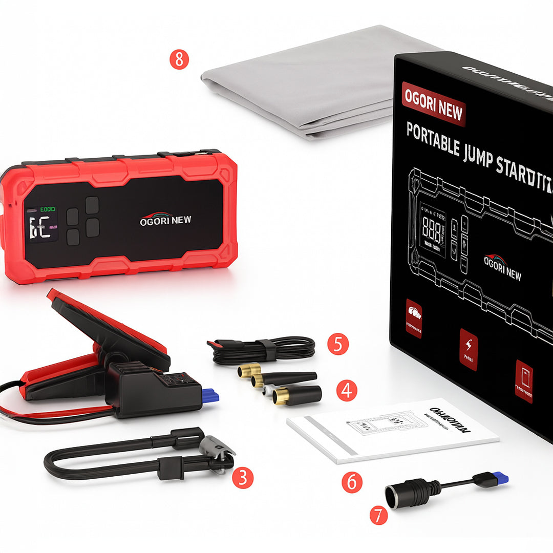 Jump Starter 3v1 - 8000A with Air Compressor 150PSI & Portable Car Battery Booster 26800mah (All Gas/16L Diesel)