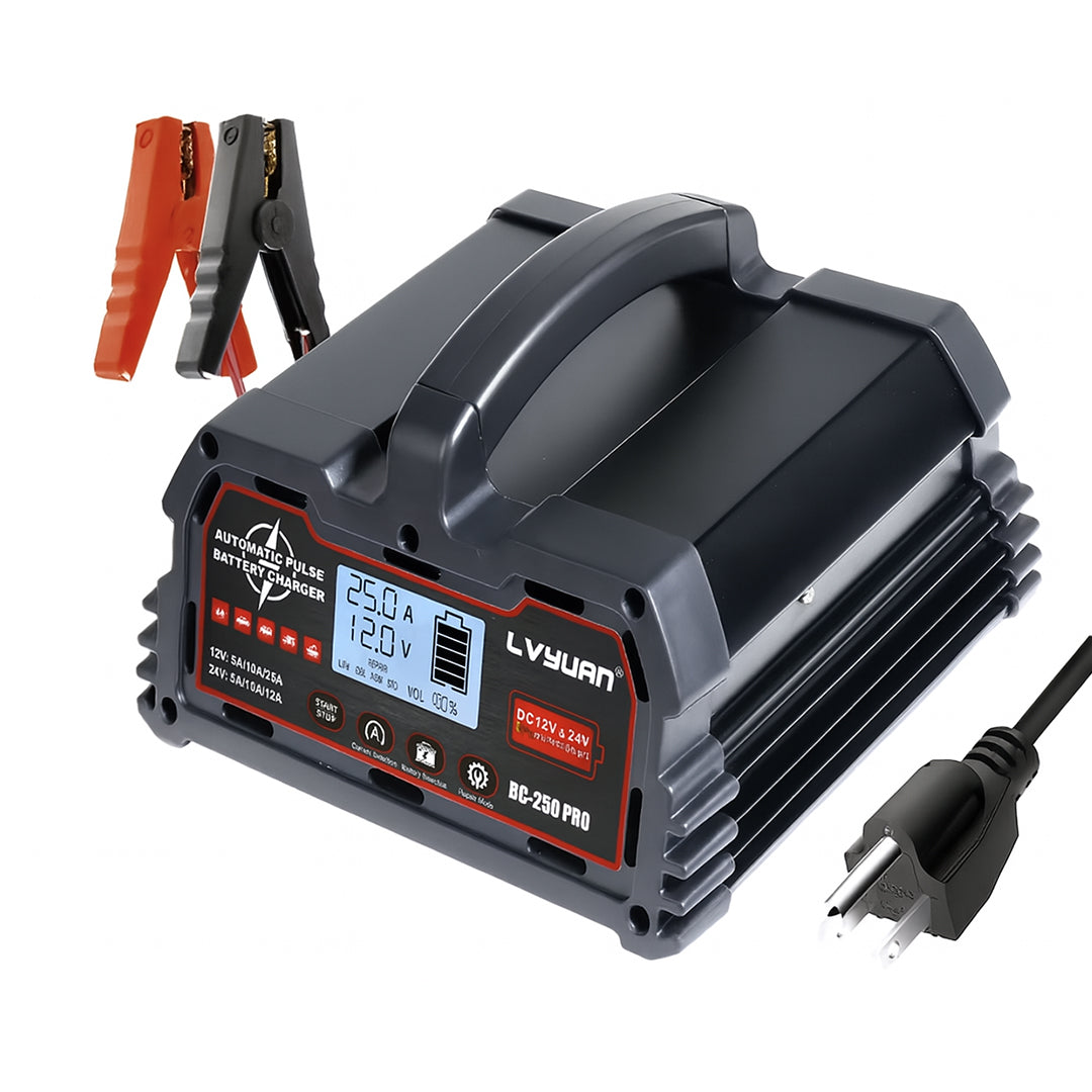 Intelligent  Battery Charger 12V/24V | Smart LCD Display 8-stage Intelligent Charging for LiFePO4/AGM/GEL/Lead-Acid