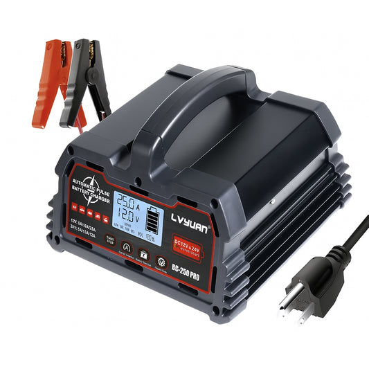 Intelligent  Battery Charger 12V/24V | Smart LCD Display 8-stage Intelligent Charging for LiFePO4/AGM/GEL/Lead-Acid