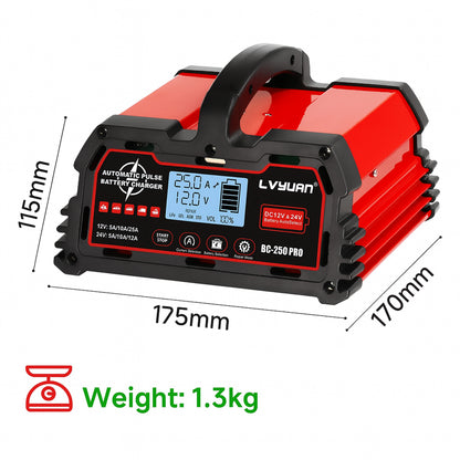 Intelligent  Battery Charger 12V/24V | Smart LCD Display 8-stage Intelligent Charging for LiFePO4/AGM/GEL/Lead-Acid