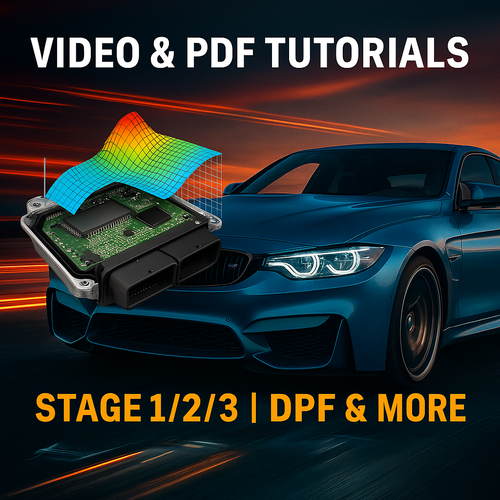Car with electronic component and text about video and PDF tutorials on car maintenance.